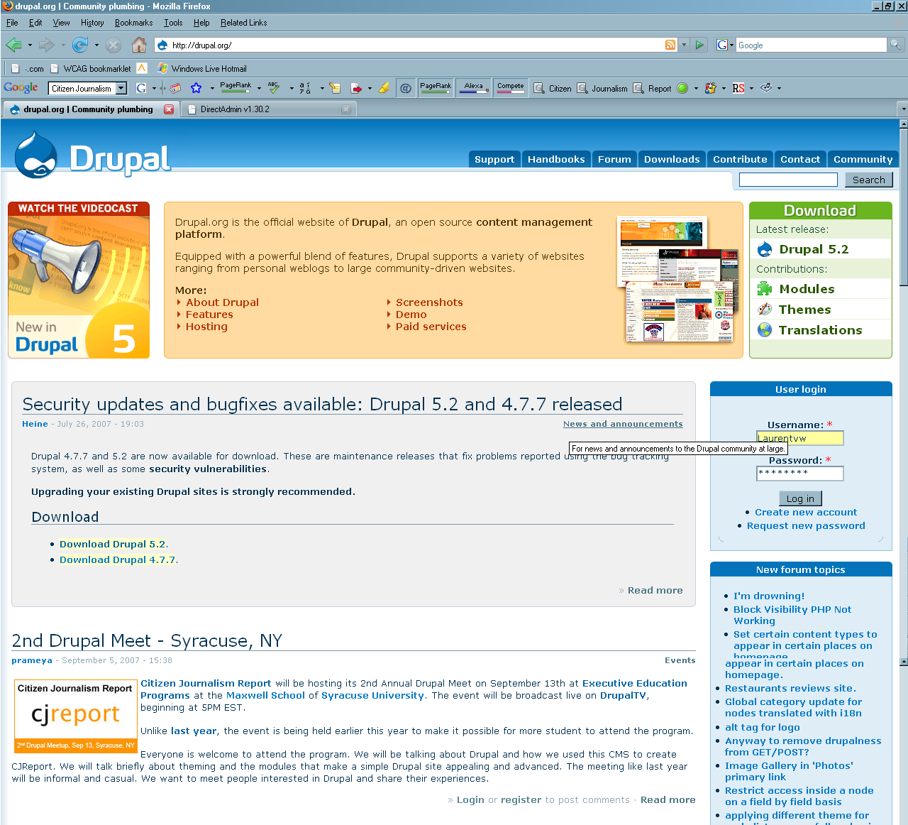 CJReport on the Drupal homepage